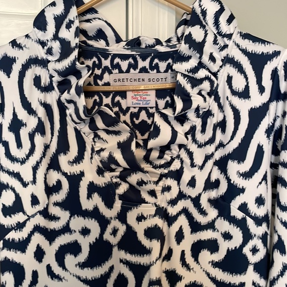 Gretchen Scott Blue and white Ruffle collar jersey dress - Picture 2 of 2